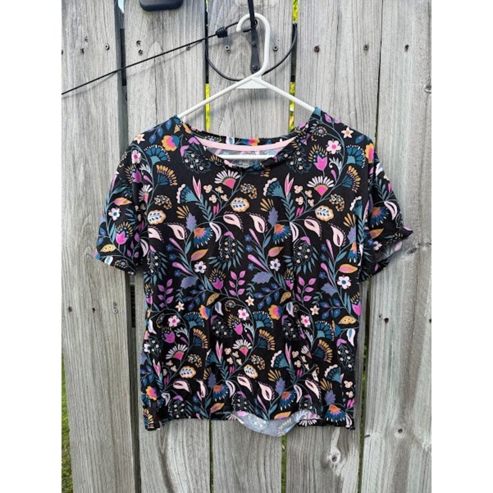 Botanical Floral Joyspun Pajama Top Womens Medium Black Multi